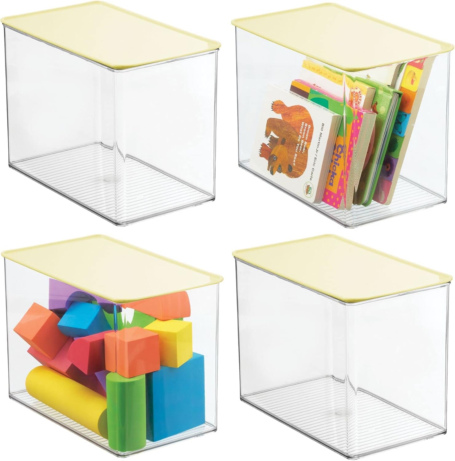 Clear/Light Purple Stackable Plastic Storage Bin Box with Attached Lid, 4 Pack Y32861