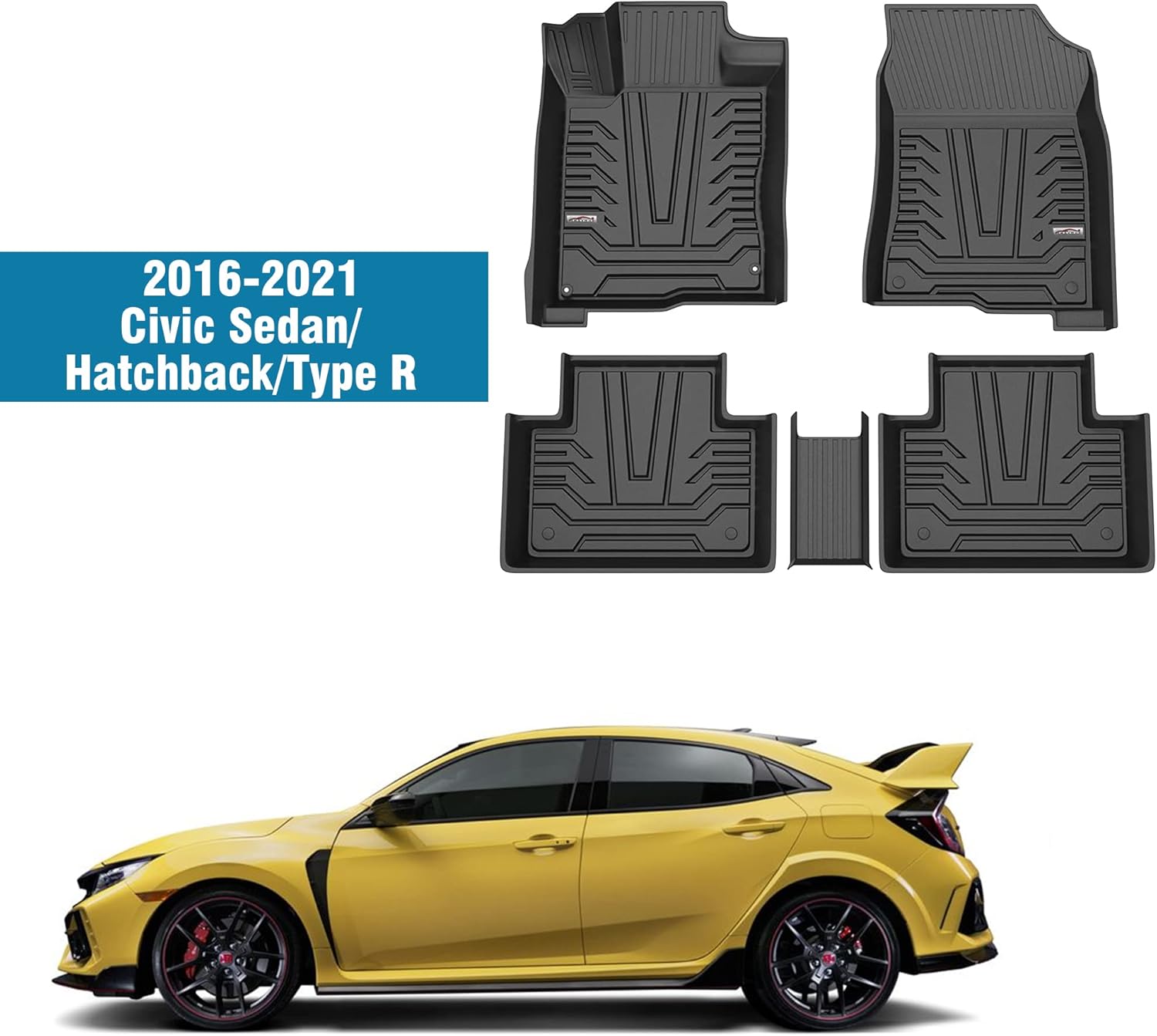 TPE Black All Weather Car Floor Mats for Honda Civic D684