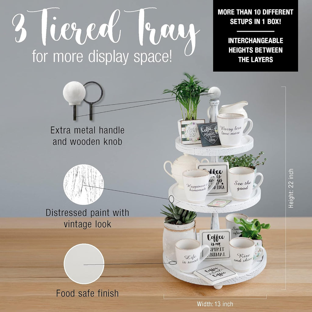 White Rustic 3 Tier Wood Tray V736