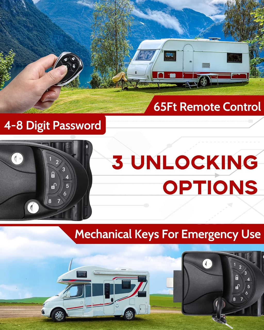 Keyless Entry RV Door Lock with Remote Key Fobs and Backlit Keypad N488801