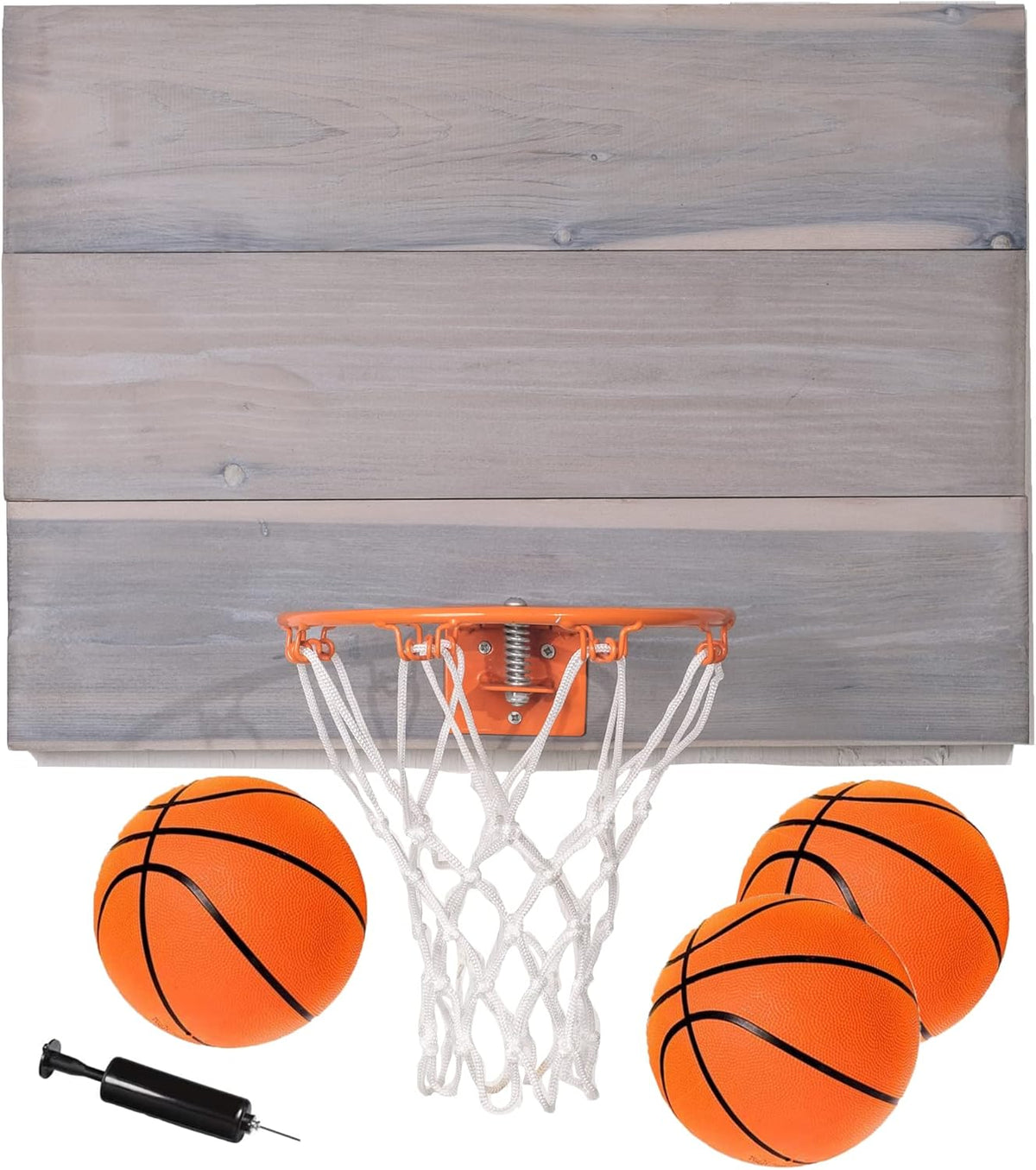 Indoor Basketball Wood Backboard with 9" Hoop, Net, 3 Mini Basketballs, Hand Pump, 5 Bonus Balls L936321