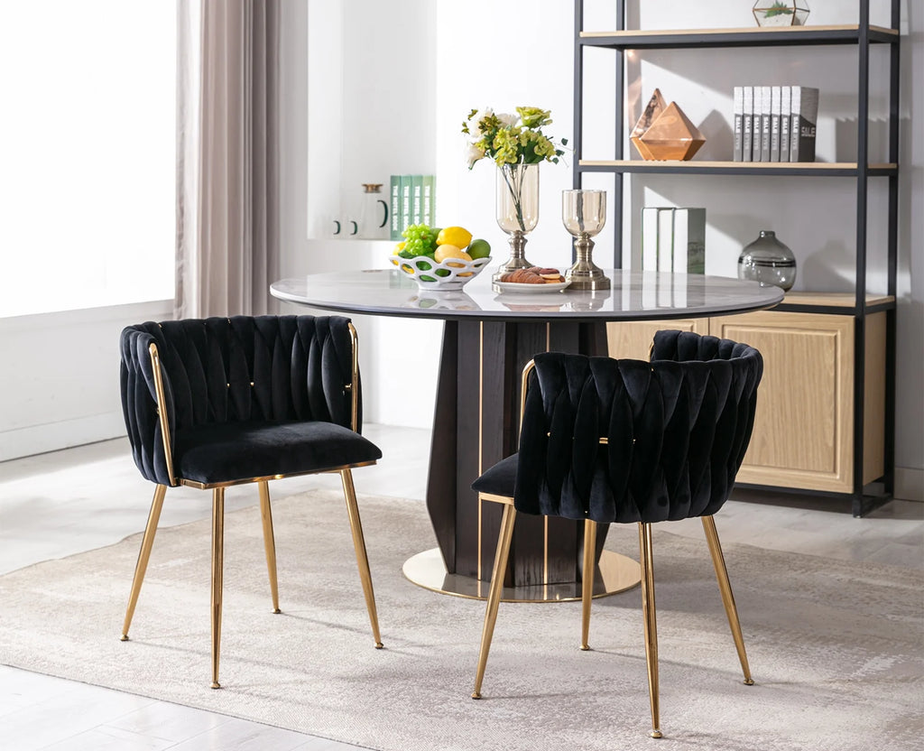 Black Velvet Upholstered Dining Chair Set of 2 with Metal Legs Z749098