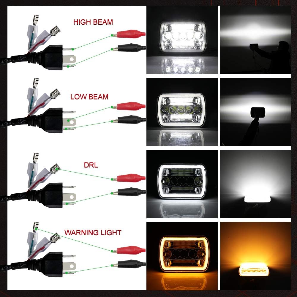 5x7 LED Headlight 2PCS 7x6 inch Halo Sealed Beam H6054 Replacement Hi/Lo Beam DRL Pack of 2 Y526831