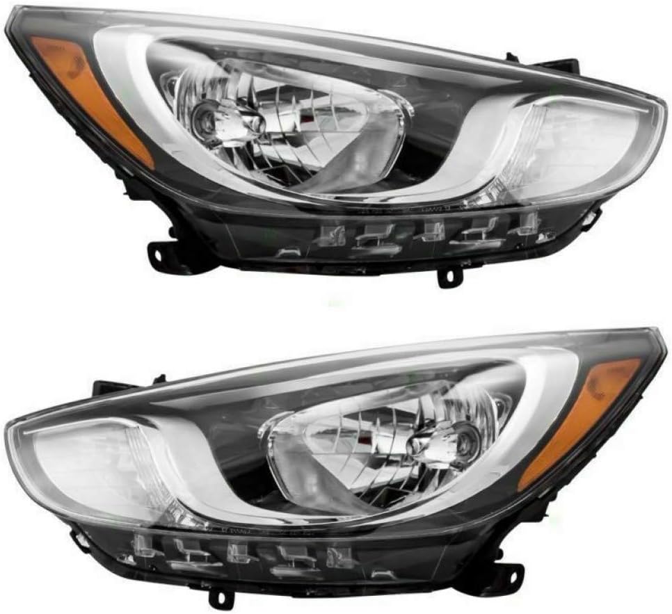 Hyundai Accent Headlight 2012 2013 2014 2015 Pair Black Housing D98724