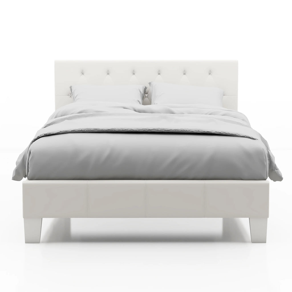 White Faux Leather Upholstered Full Bed with Tufted Headboard M403010
