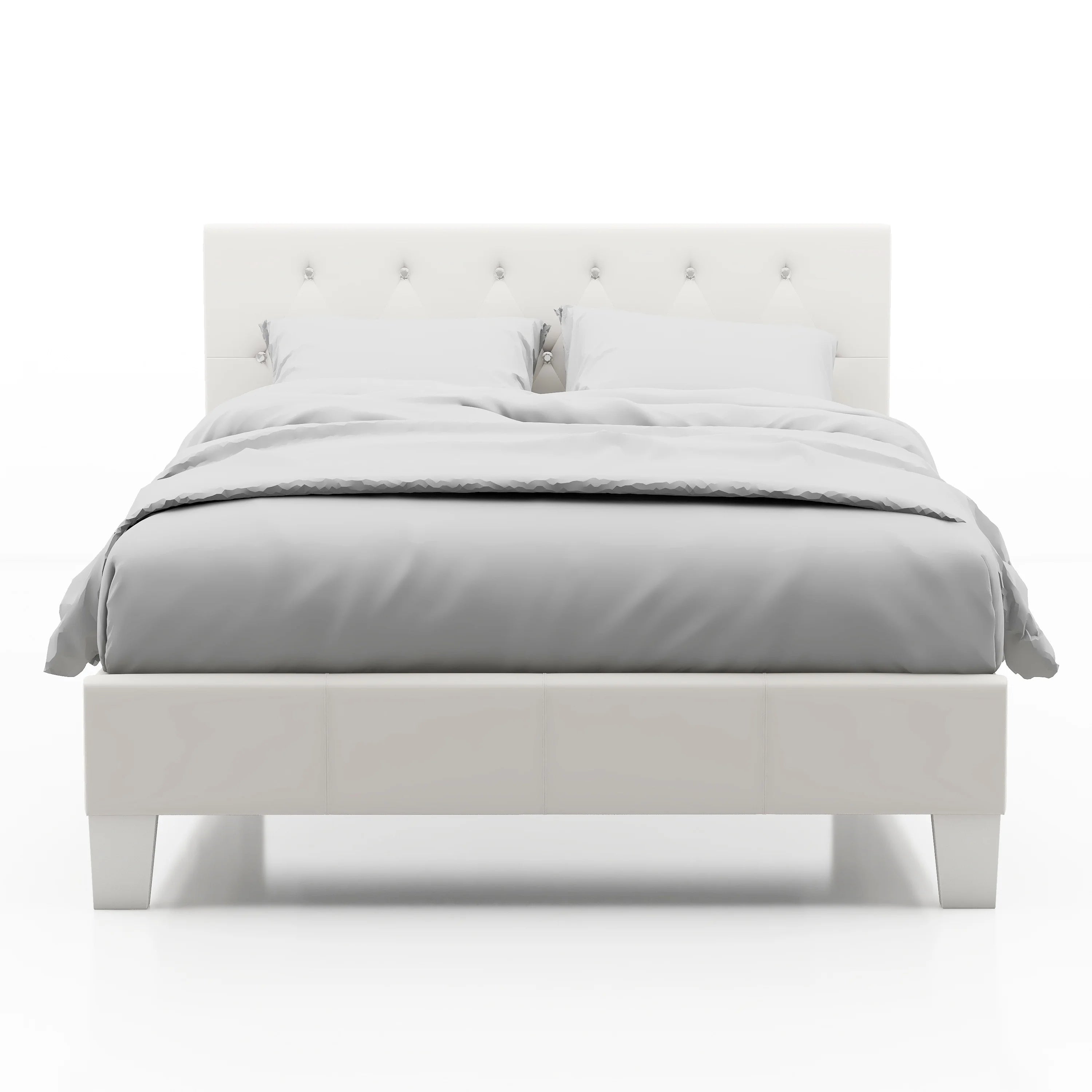 White Faux Leather Upholstered Full Bed with Tufted Headboard M403010