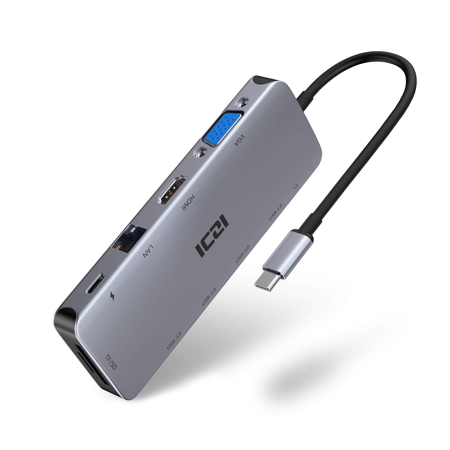 USB C Hub 11 in 1 Adapter with Ethernet, 4K USB C to HDMI, VGA, USB 3.0, USB 2.0, SD/TF Card Reader, USB C Pd 3.0 A6105