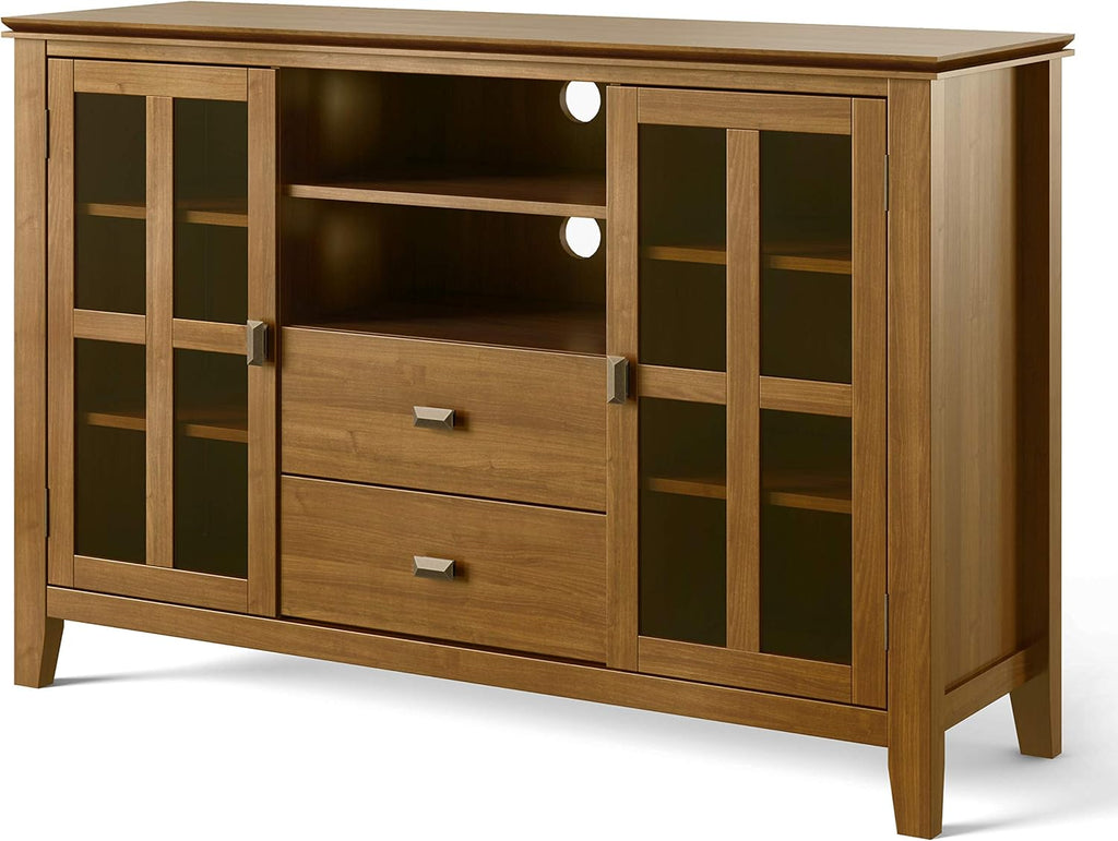 53 inch Solid Wood TV Media Stand with Storage Shelves and Glass Doors H5098