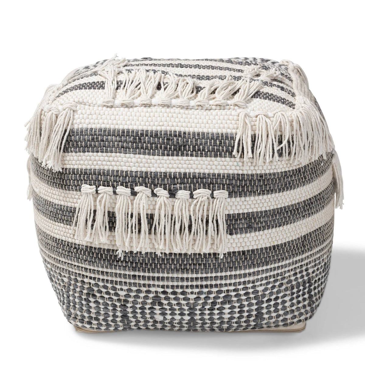 Grey and Ivory Handwoven Pouf Ottoman A379361