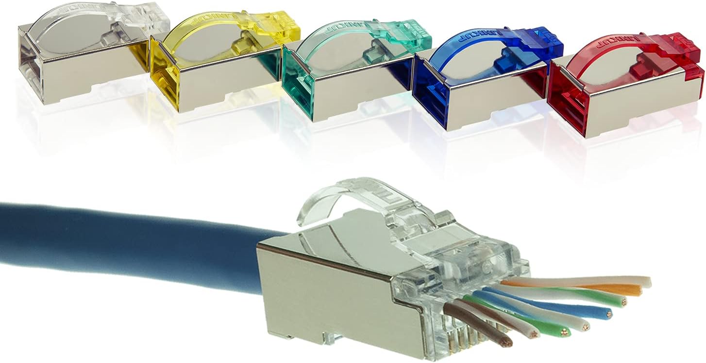 Snagless RJ45 Cat6 STP Connectors EZ Pass Through Ends, 100 Pack K93799