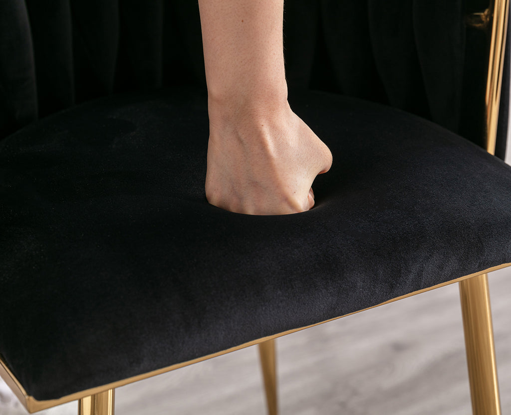 Black Velvet Upholstered Dining Chair Set of 2 with Metal Legs Z749098
