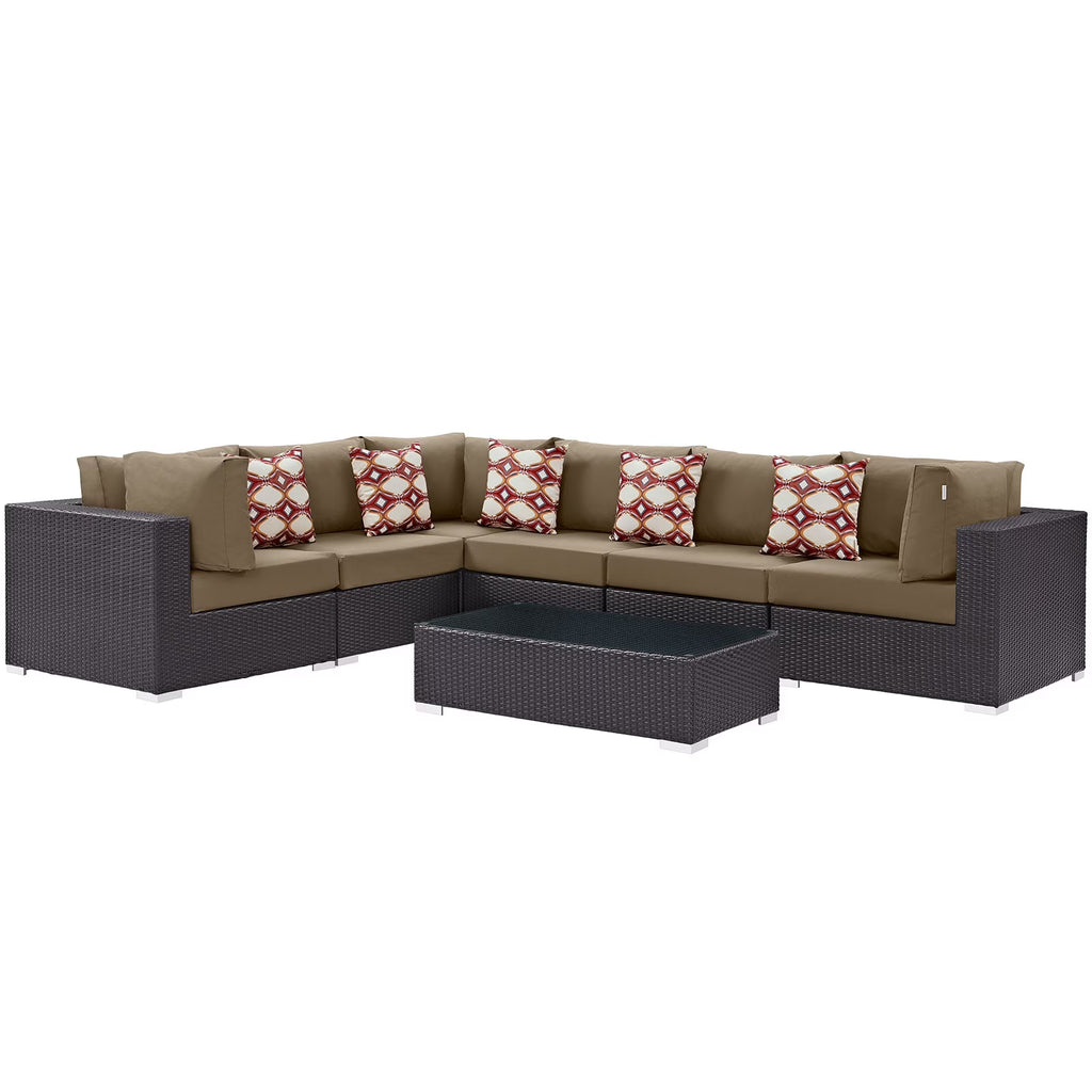 7 Piece Outdoor Patio Sectional Set in Espresso Mocha E59655