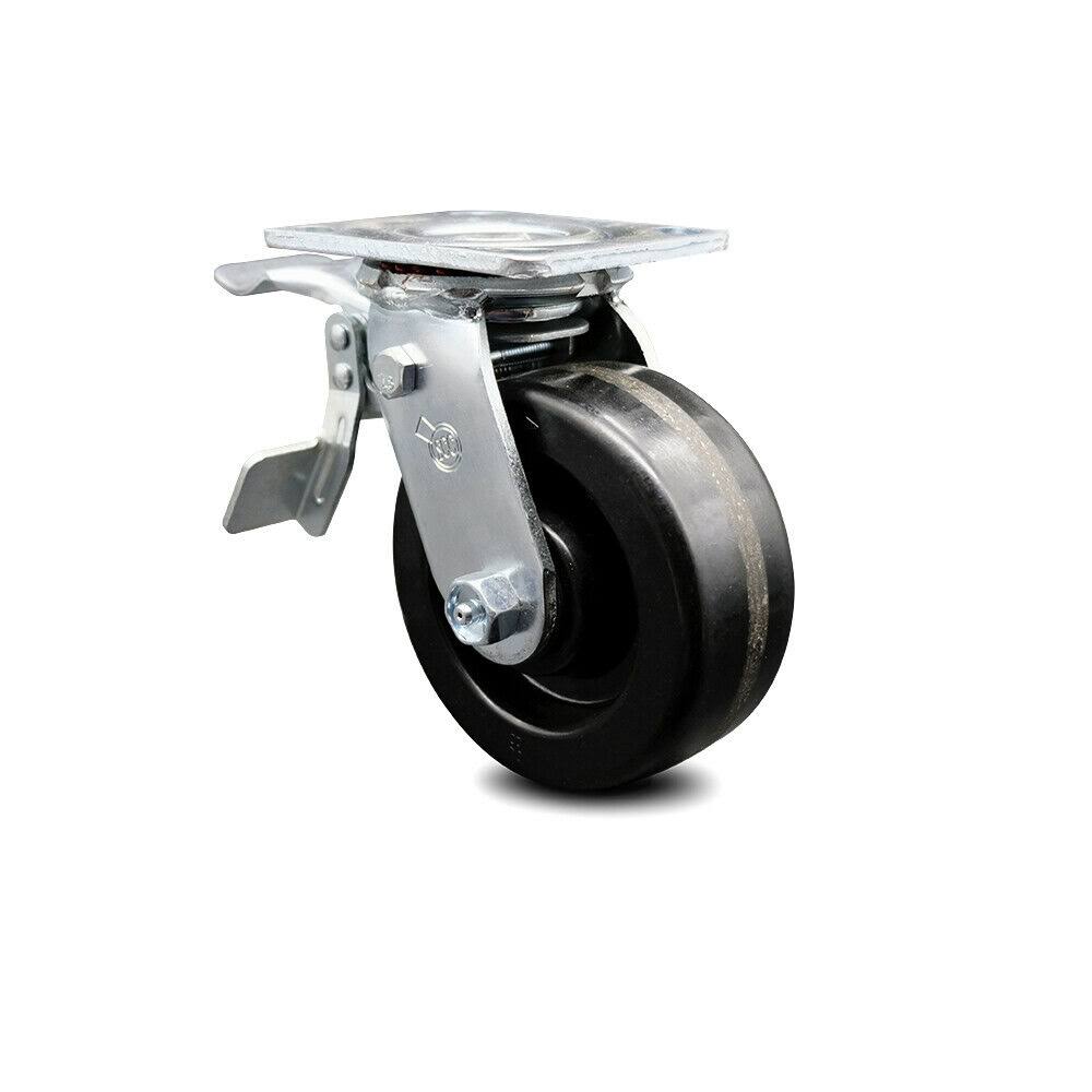 Phenolic Swivel Top Plate Caster with 5 inch x 2 inch Black Wheel and Total Lock Brake X9121