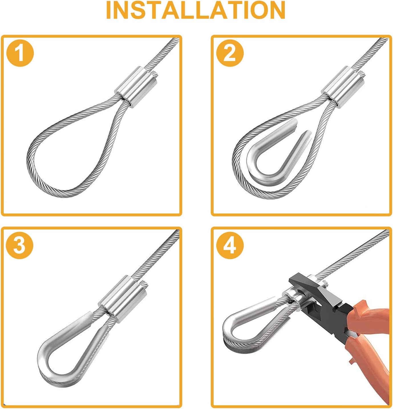 1/8 inch T316 Stainless Steel Cable Railing Kit with Crimp Sleeves and Thimble A94596