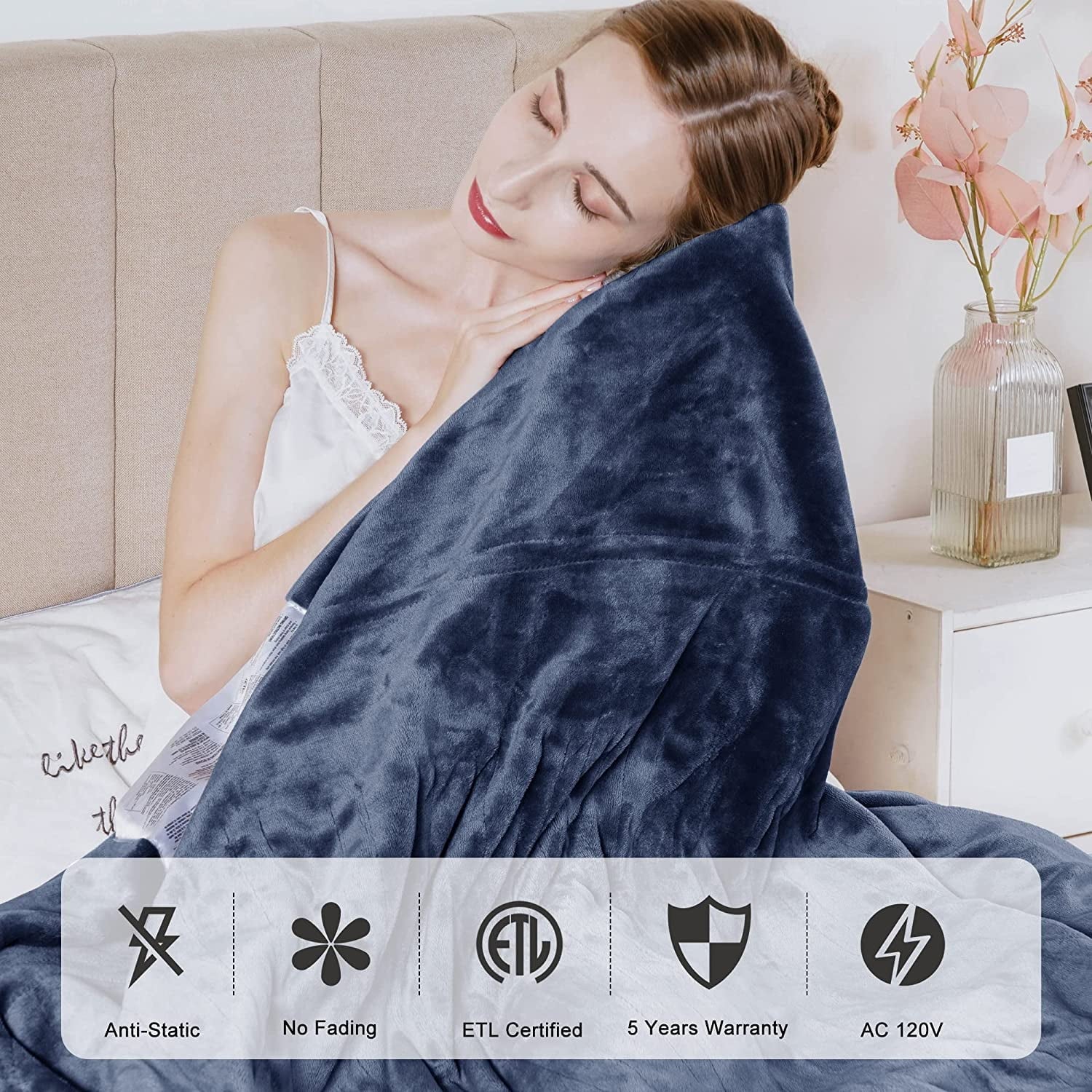 Heated Electric King Size Velvet Blanket with Dual Control D108
