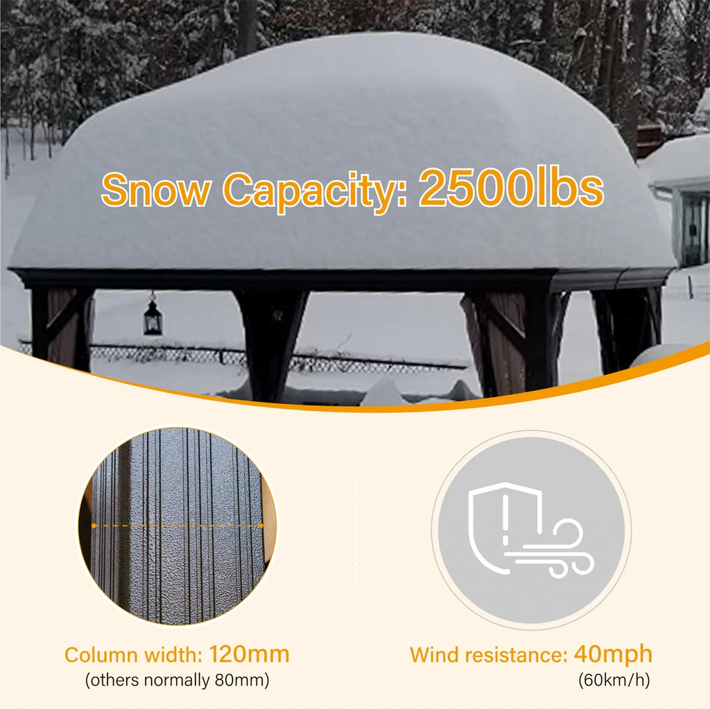10' x 12' Hardtop Galvanized Steel Outdoor Gazebo with Netting and Curtains I83931