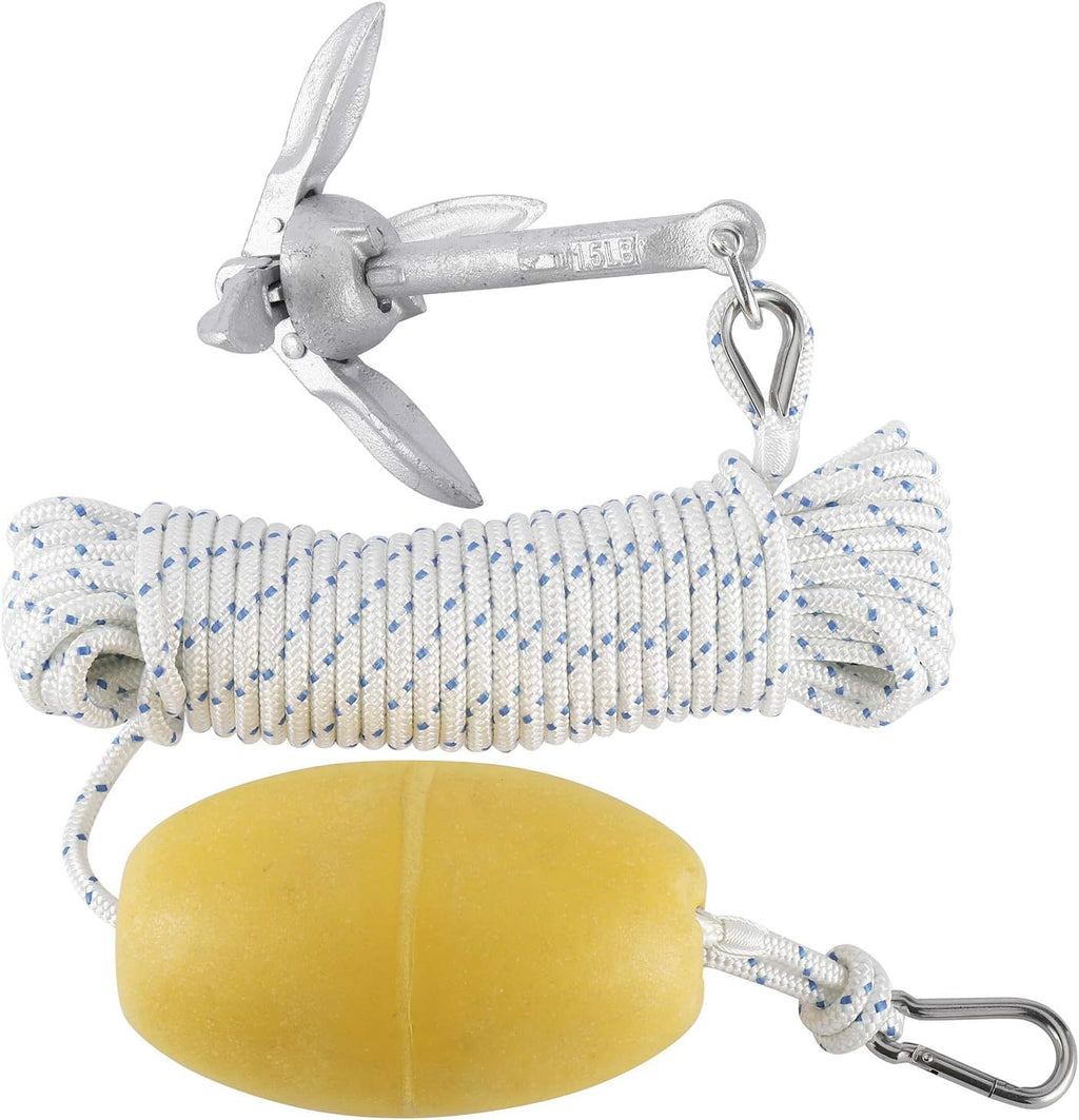 1.5lb Folding Anchor with Hooks, Buoy Ball and 50' Double Braid Nylon Rope, Pack of 2 N519508
