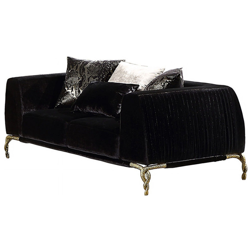 Black Velvet Upholstered Loveseat H5851