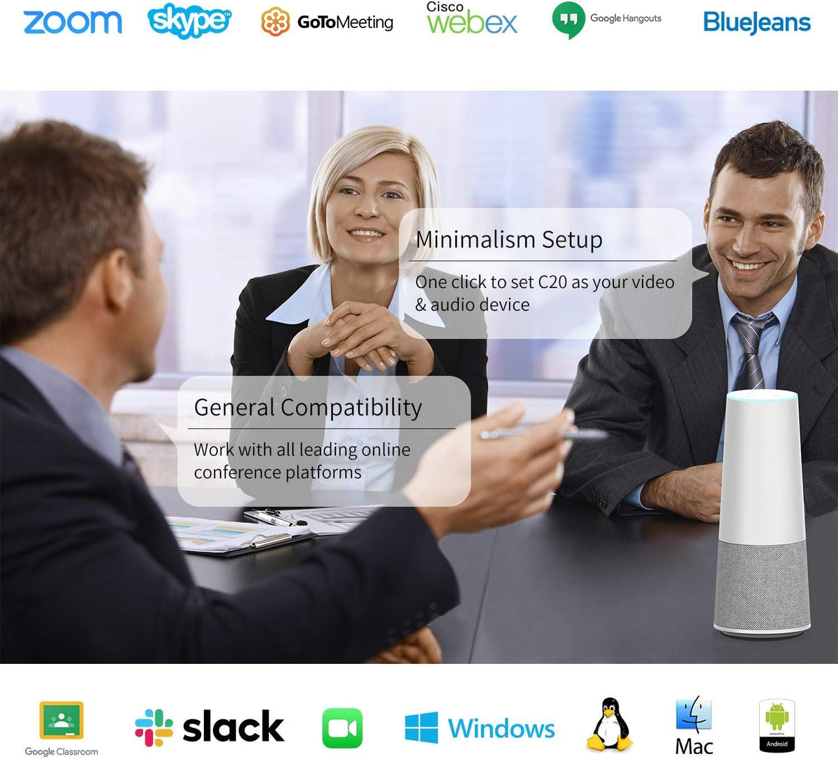 Conference Webcam with Microphone and Speaker, HD 1080P Ultra Wide-Angle 100° Camera K470283