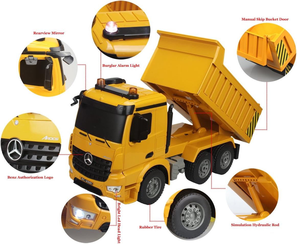 1/20 Scale 6 Channel RC Dump Truck Construction Vehicle Toy, Pack of 2 H878569