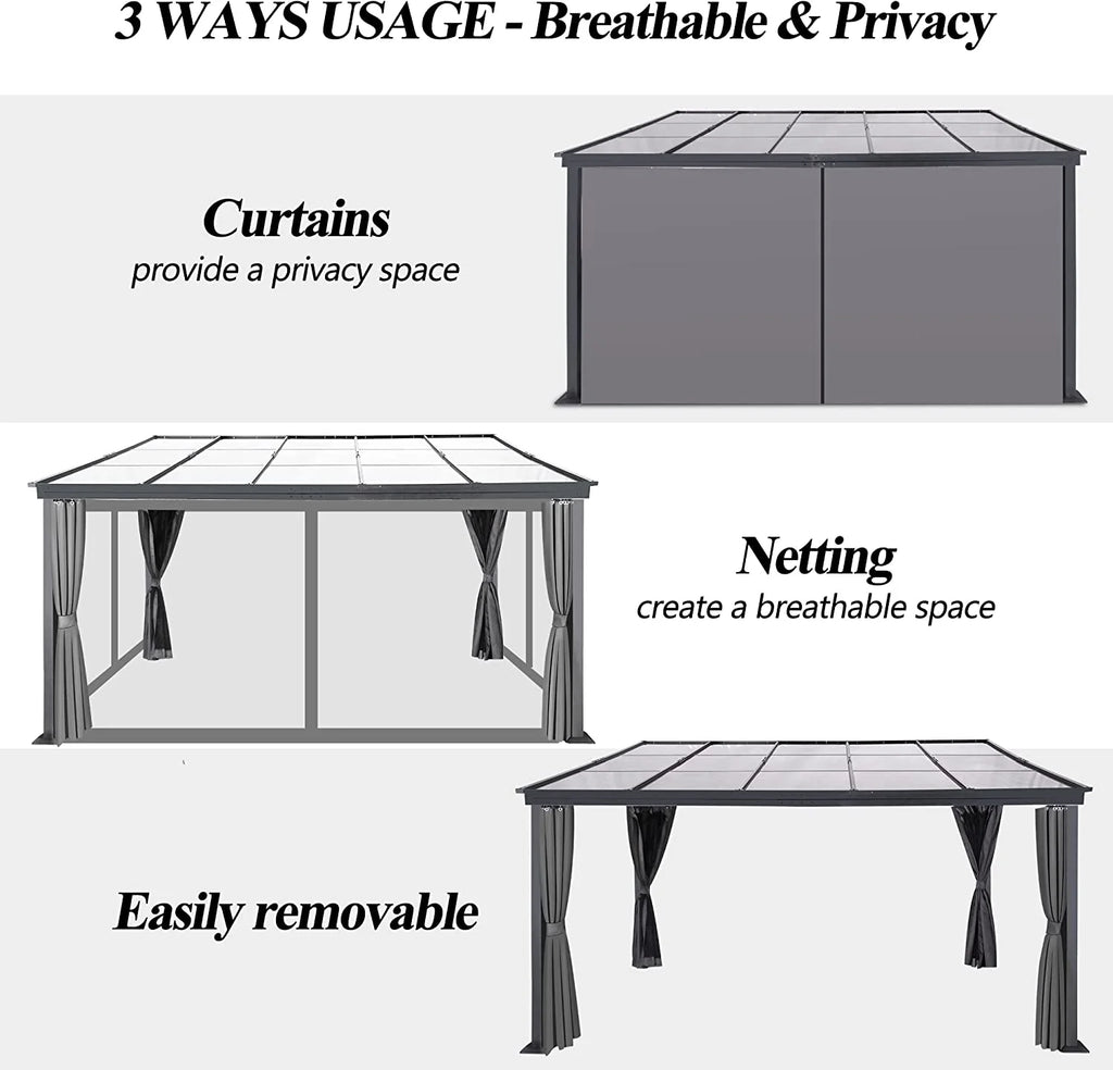10 x 13FT Polycarbonate Hardtop Gazebo with Aluminum Frame N18269