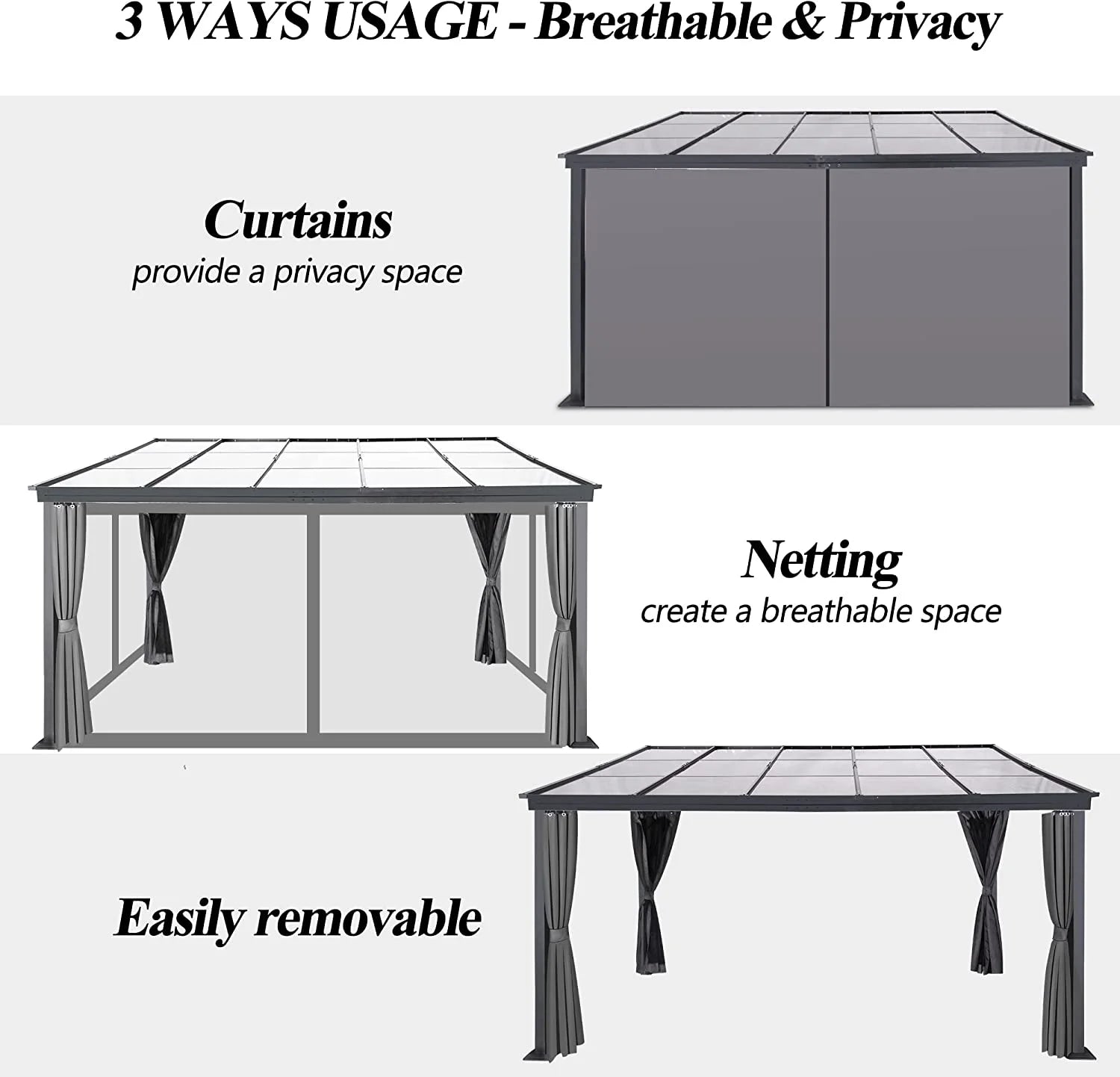 10 x 13FT Polycarbonate Hardtop Gazebo with Aluminum Frame N18269