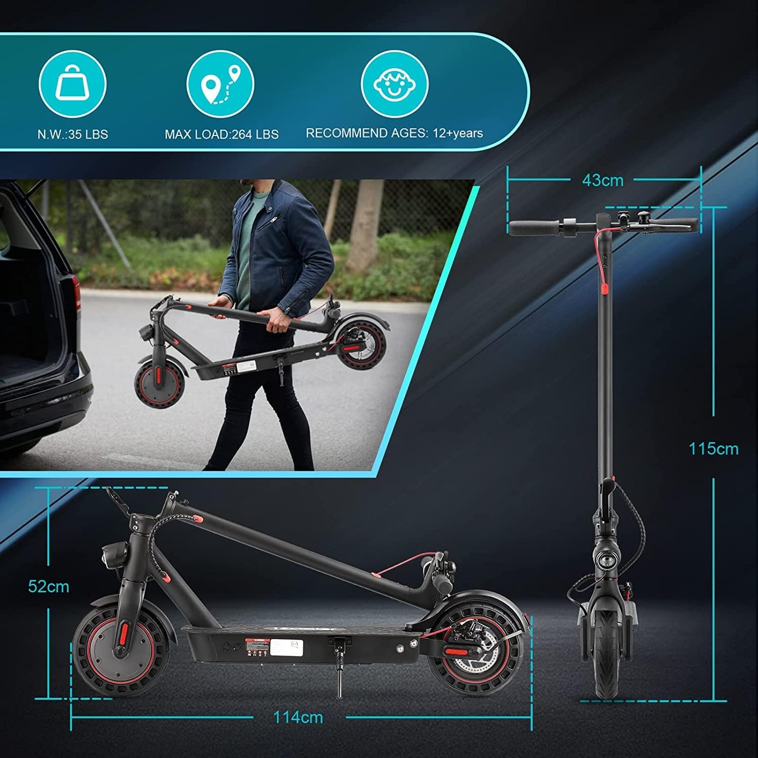 Electric Scooter with 500W Motor, 22 Miles Range, 21.7 MPH Top Speed, 10" Solid Tires, Dual Suspensions N524778