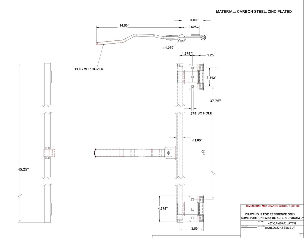 45" Zinc Cargo Trailer Door CamBar Latch Tamper Proof Hinge & Mounting Hardware L67091