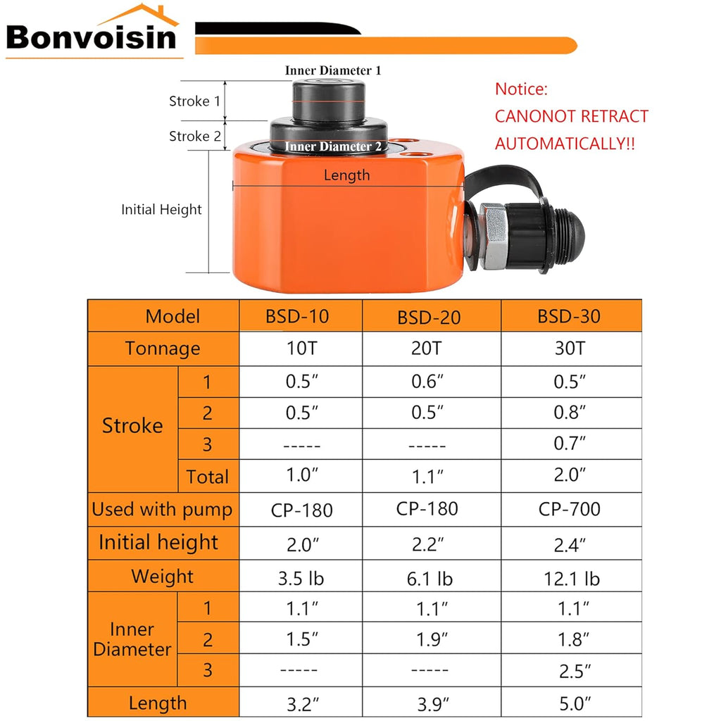 10T Hydraulic Cylinder Jack Porta Power Mini Hydraulic Ram Multi-Acting Low Profile Lifting Cylinders B766