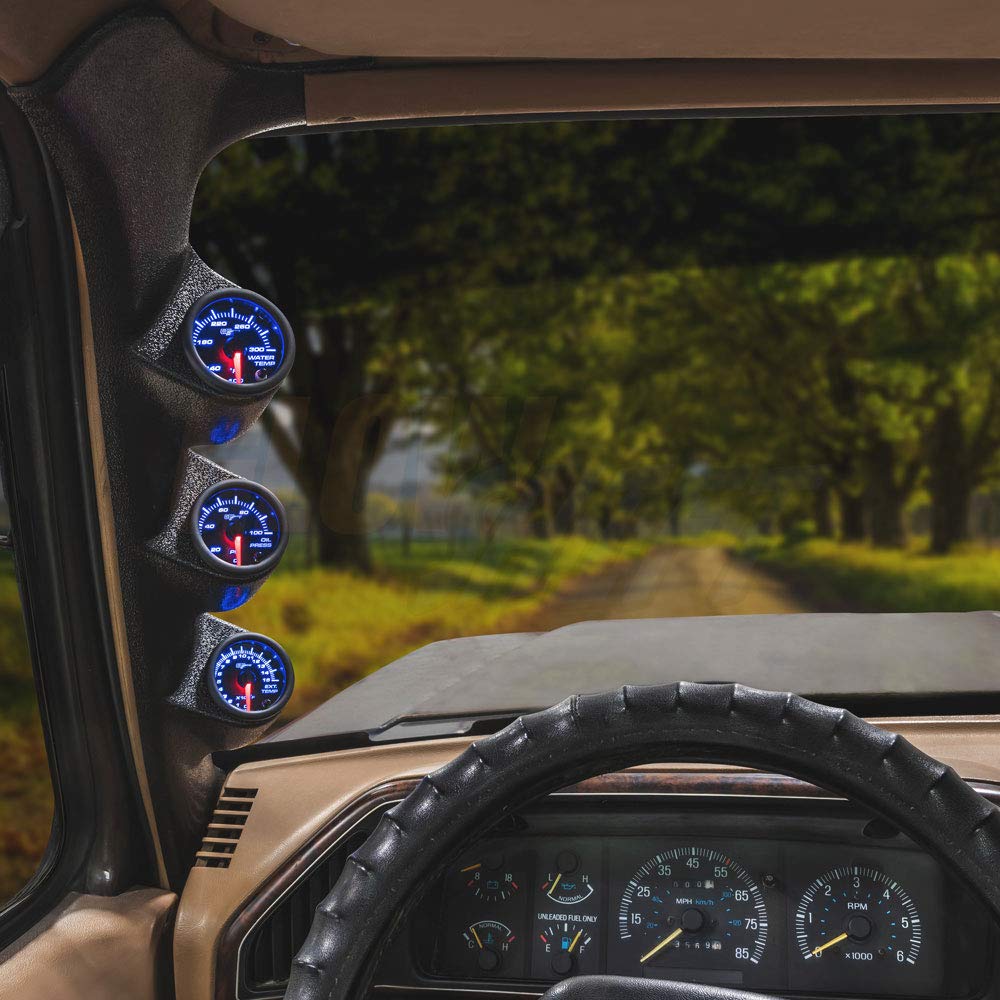 Black 7 Color 100 PSI Oil Pressure, Water Temperature & Volt Gauges with Triple Pillar Pod Q737935