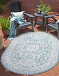 Aqua/Ivory Oval Indoor/Outdoor Aztec Rug U24136