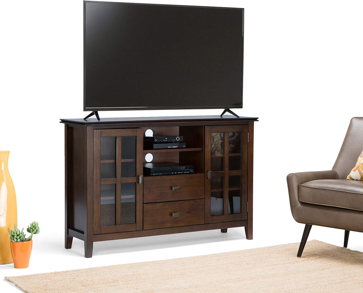 53 inch Solid Wood TV Media Stand with Storage Shelves and Glass Doors H5098