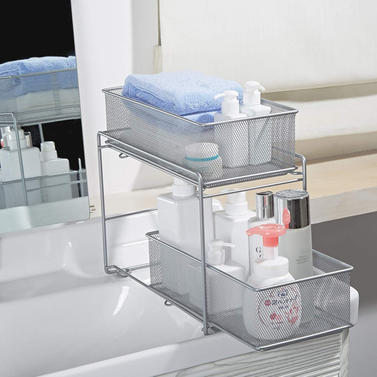 Stackable Cabinet Organizer Pull Out Drawer, 2 Tier Q550