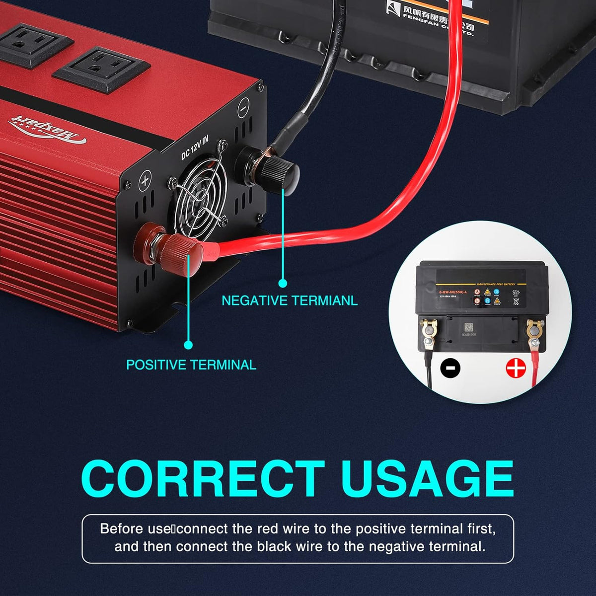 2000W Power Inverter 12v DC to 110v AC Converter with 3 AC Outlets Z837003