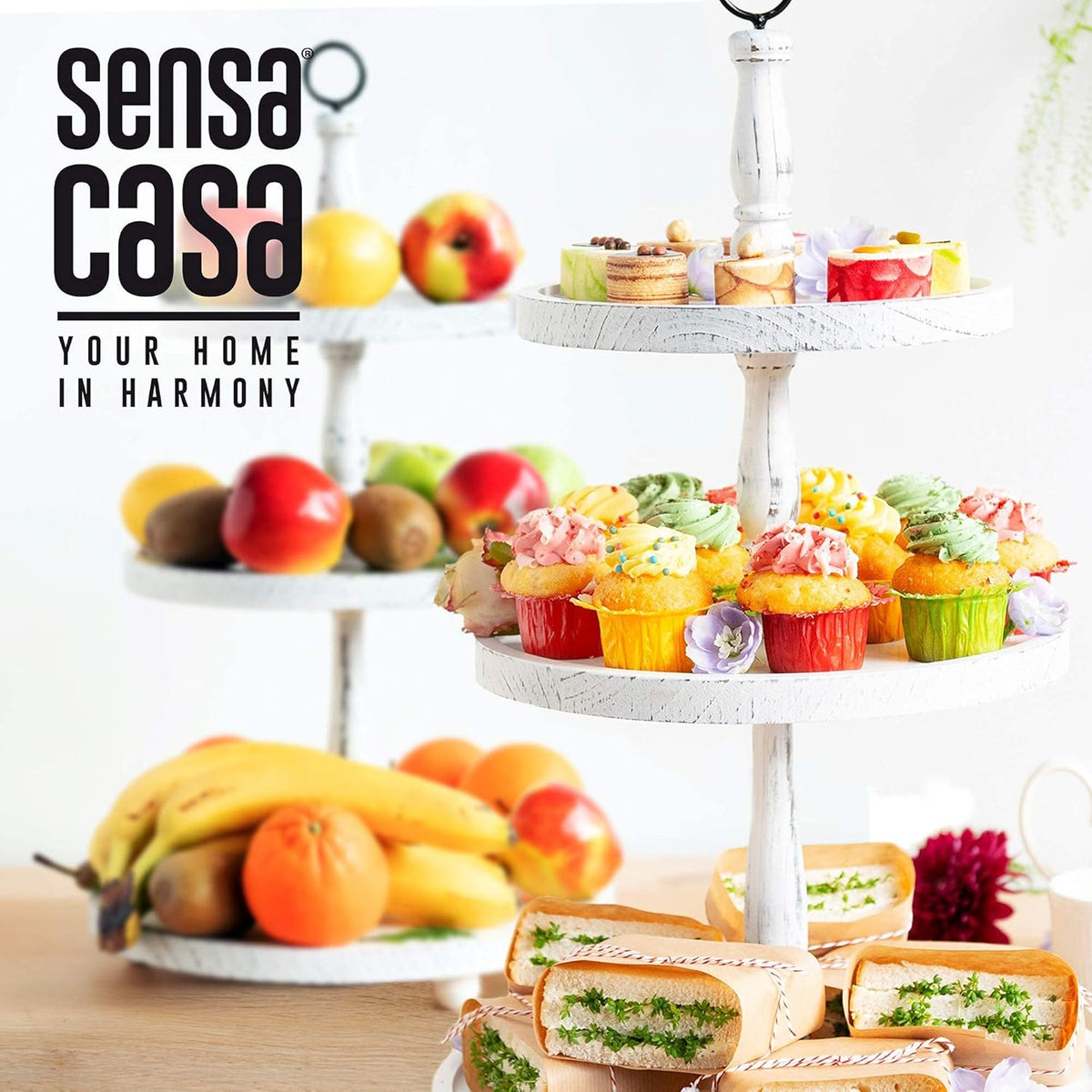 White Rustic 3 Tier Wood Tray V736