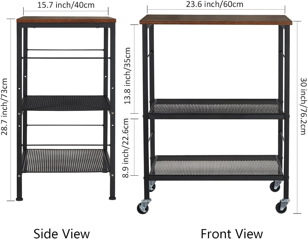 Rustic Brown 3 Tier Rolling Kitchen Cart with Lockable Wheels J367064