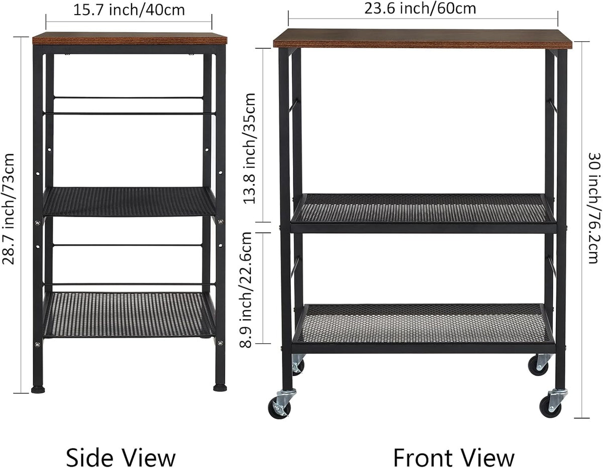 Rustic Brown 3 Tier Rolling Kitchen Cart with Lockable Wheels J367064