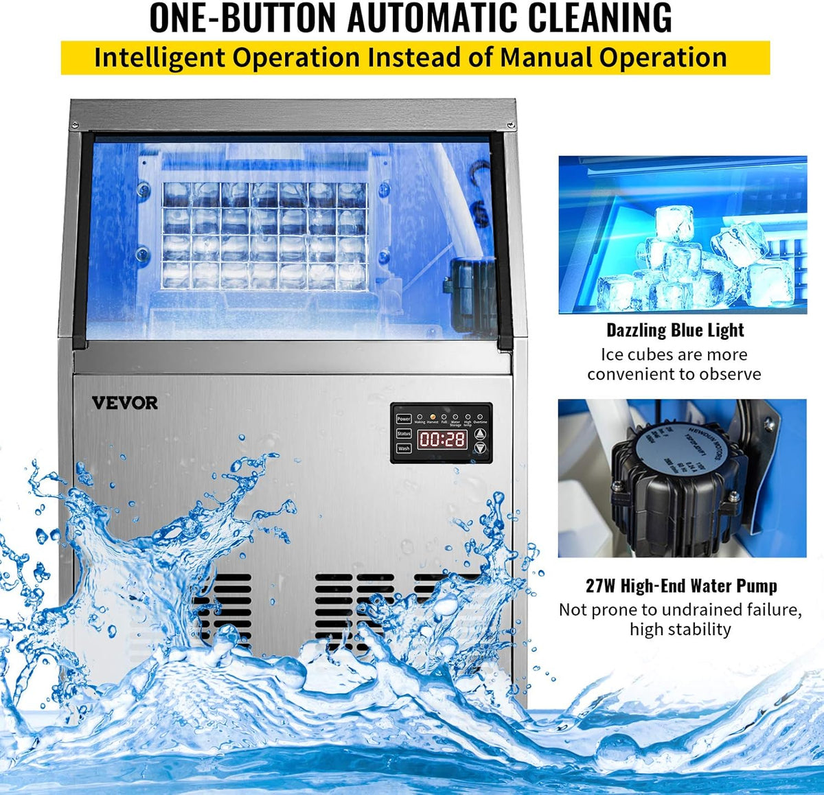 110V Commercial Ice Maker with 33LBS Bin, Stainless Steel G557569