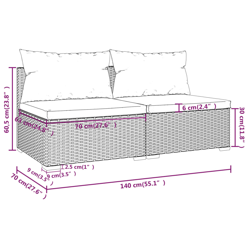 Black Poly Rattan 2 Piece Patio Furniture Set with Cushions H119