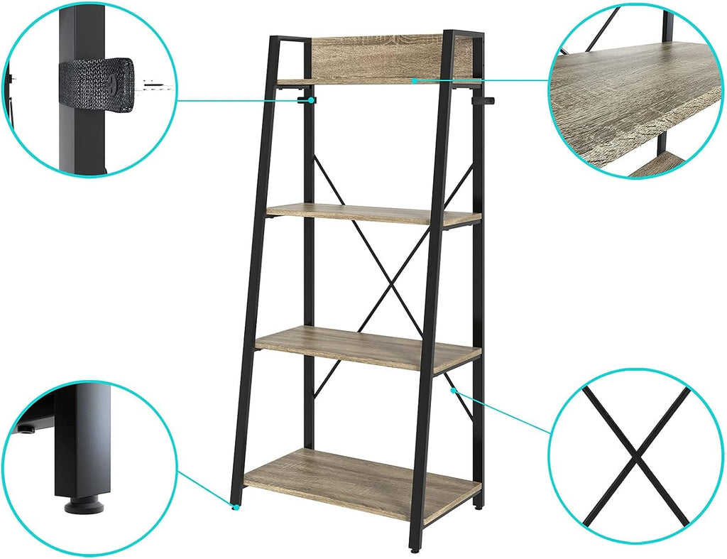 4-Tier Wood Bookcase with Metal Frame G210089