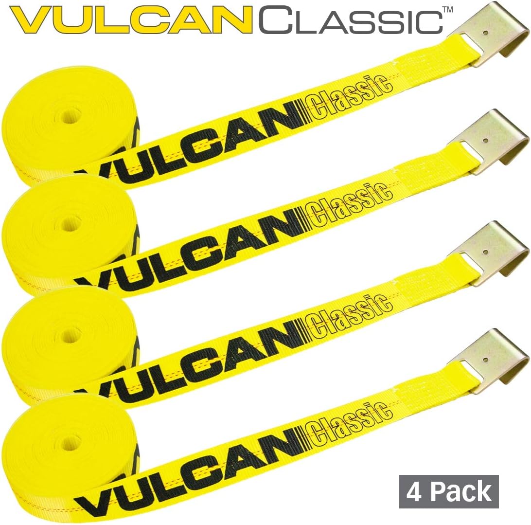 Classic Yellow 2 Inch x 30 Foot Winch Strap with Flat Hook, 4 Pack I332