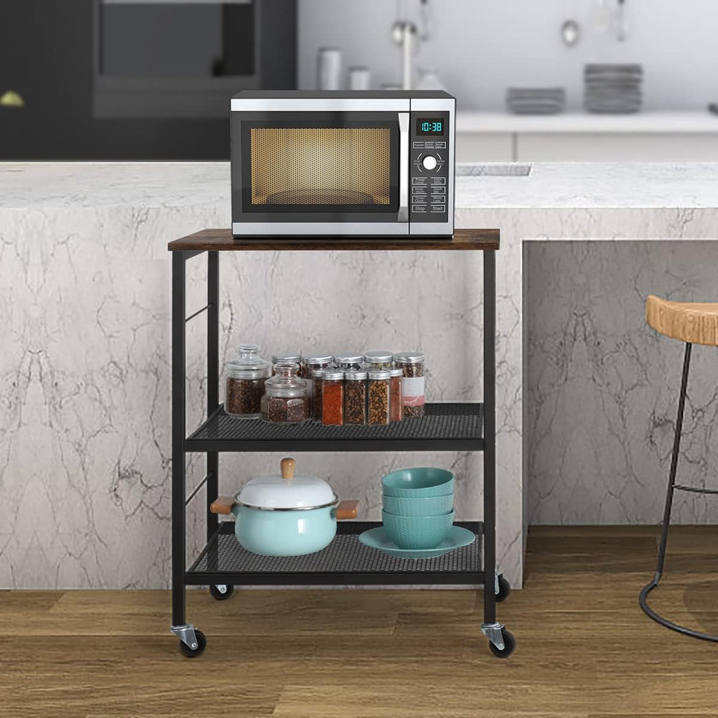 Rustic Brown 3 Tier Rolling Kitchen Cart with Lockable Wheels J367064