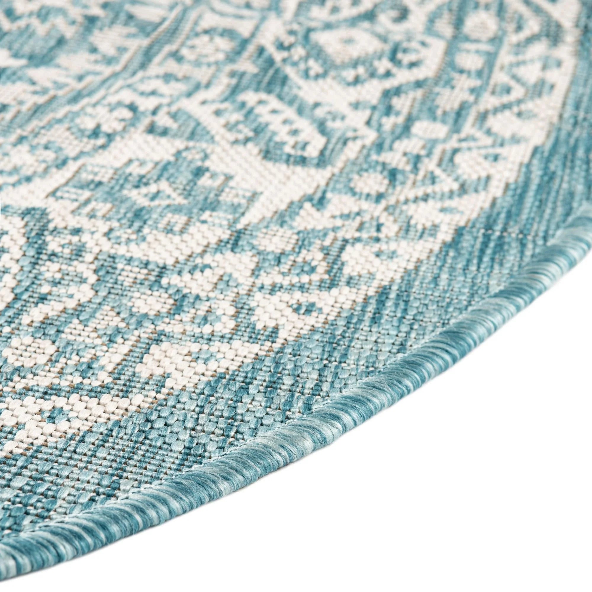 Aqua/Ivory Oval Indoor/Outdoor Aztec Rug U24136