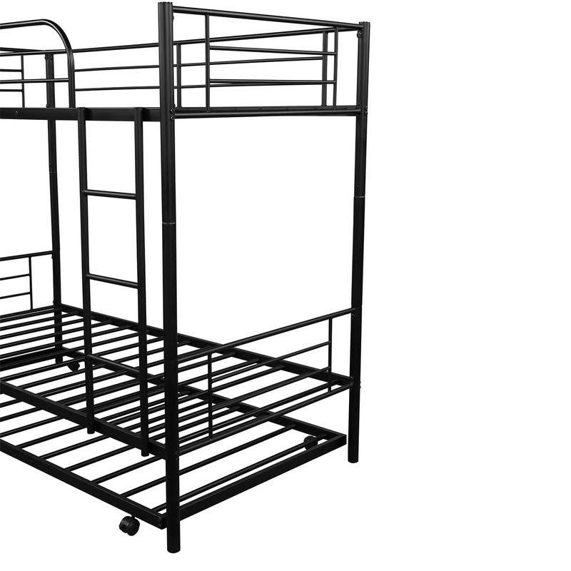 Twin-Over-Twin Metal Bunk Bed with Trundle Black I900