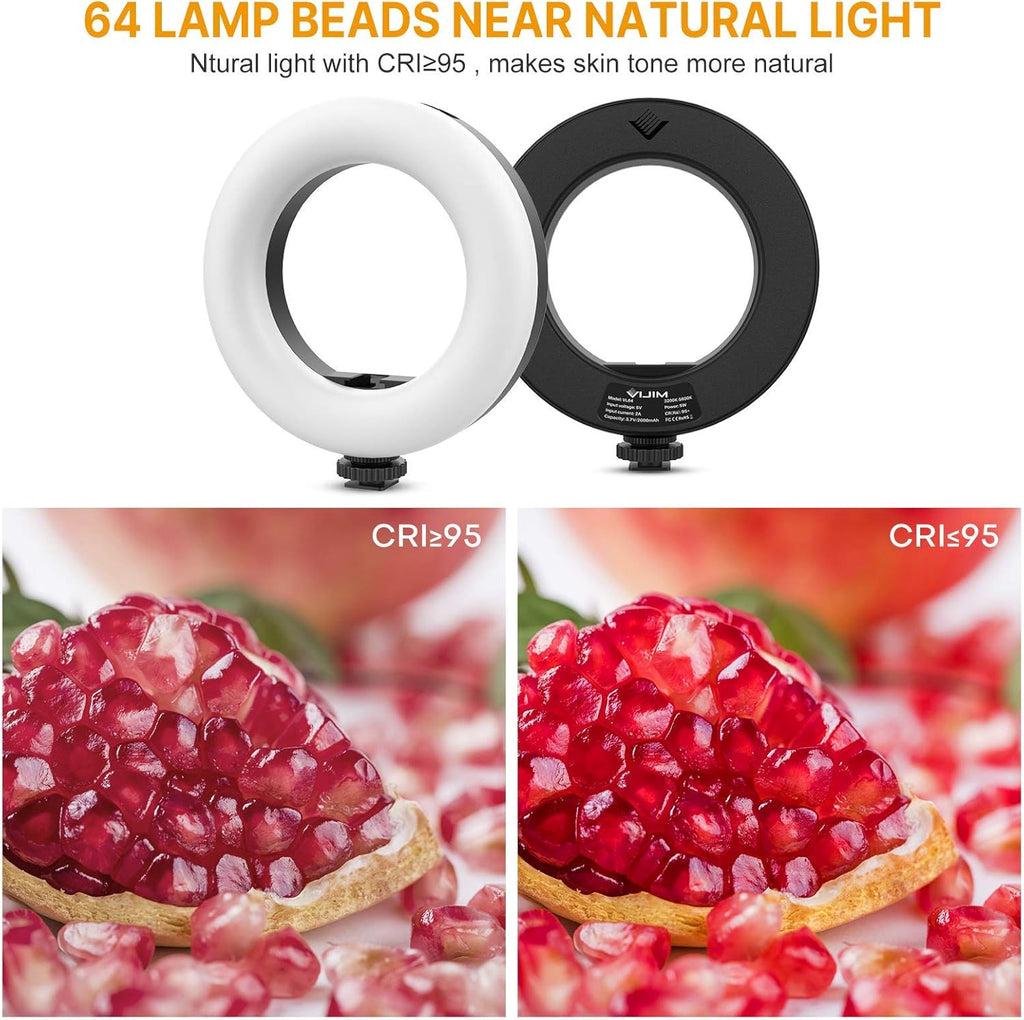 LED Video Light, 6.4 On Camera Ring Light Bi-Color Dimmable 3200-5600K, Built-in 2000mAh Battery CRI 95+ Fill DSLR Light with Mini Tripod U10466