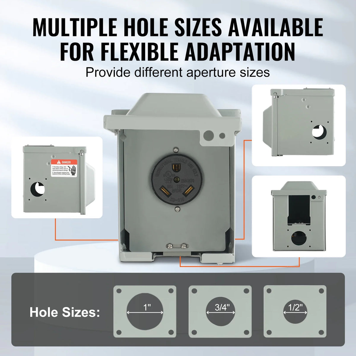 30Amp RV Power Outlet Box, 25/250V Enclosed Lockable Weatherproof Electrical Outdoor Receptacle Panel R54143