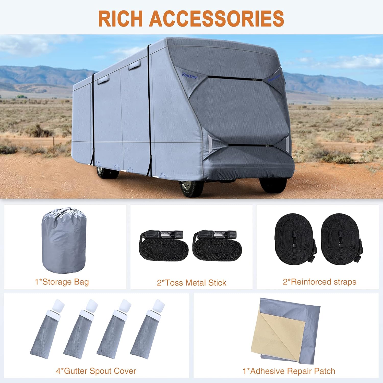 Rip-Stop 210D Class C RV Cover for 29’-32’ Motorhome with 2Pcs Extra Long Straps & Gutter Covers Z32861