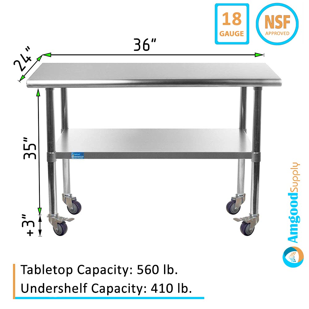 24 x 36 Stainless Steel Work Table with Casters I3515