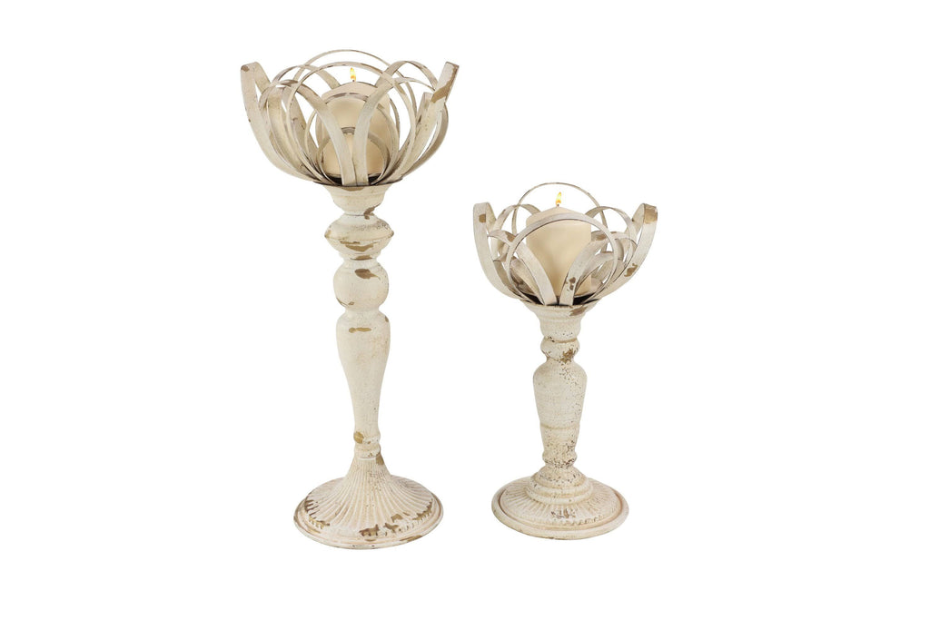 Distressed White Metal Candle Holders (Set of 2) K642359