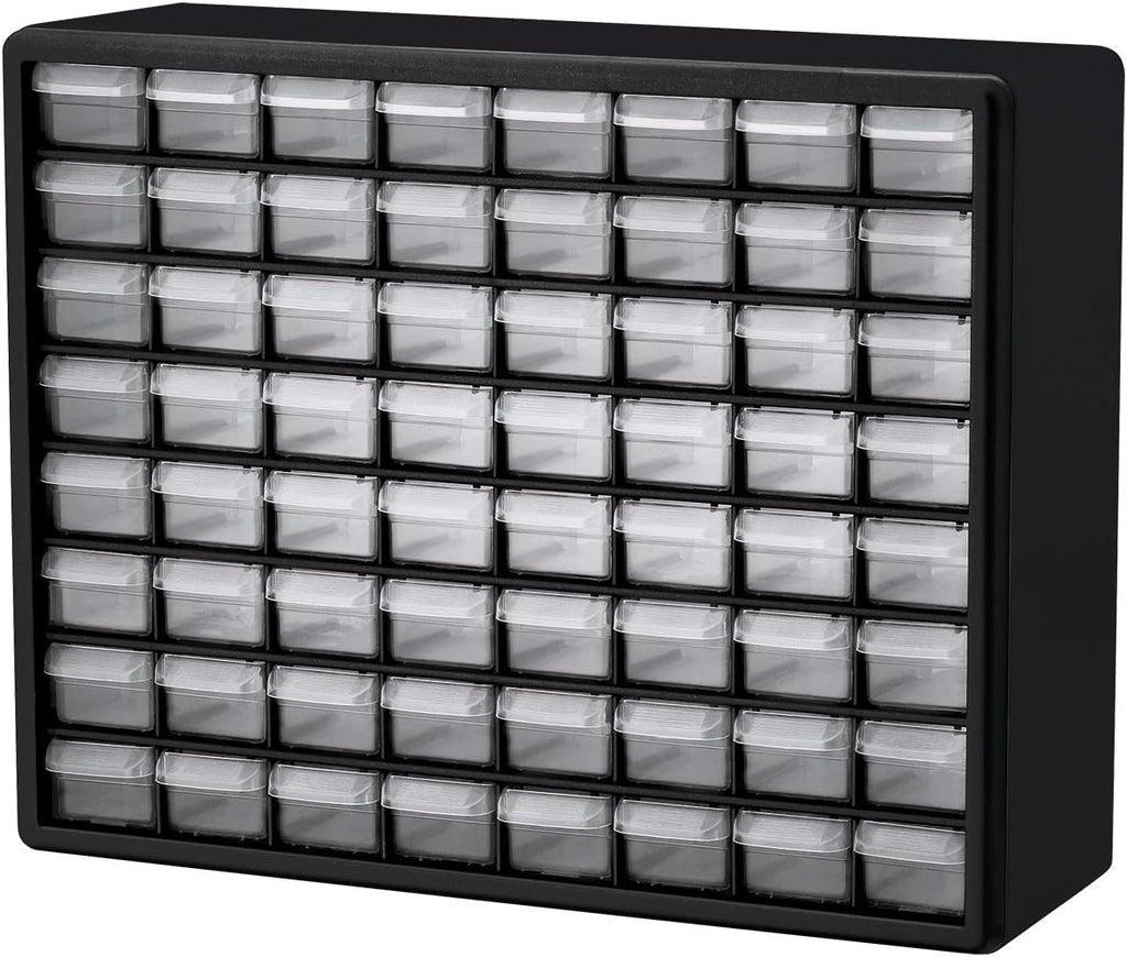 64 Drawer Plastic Parts Storage Cabinet, Black, Pack of 2 V452